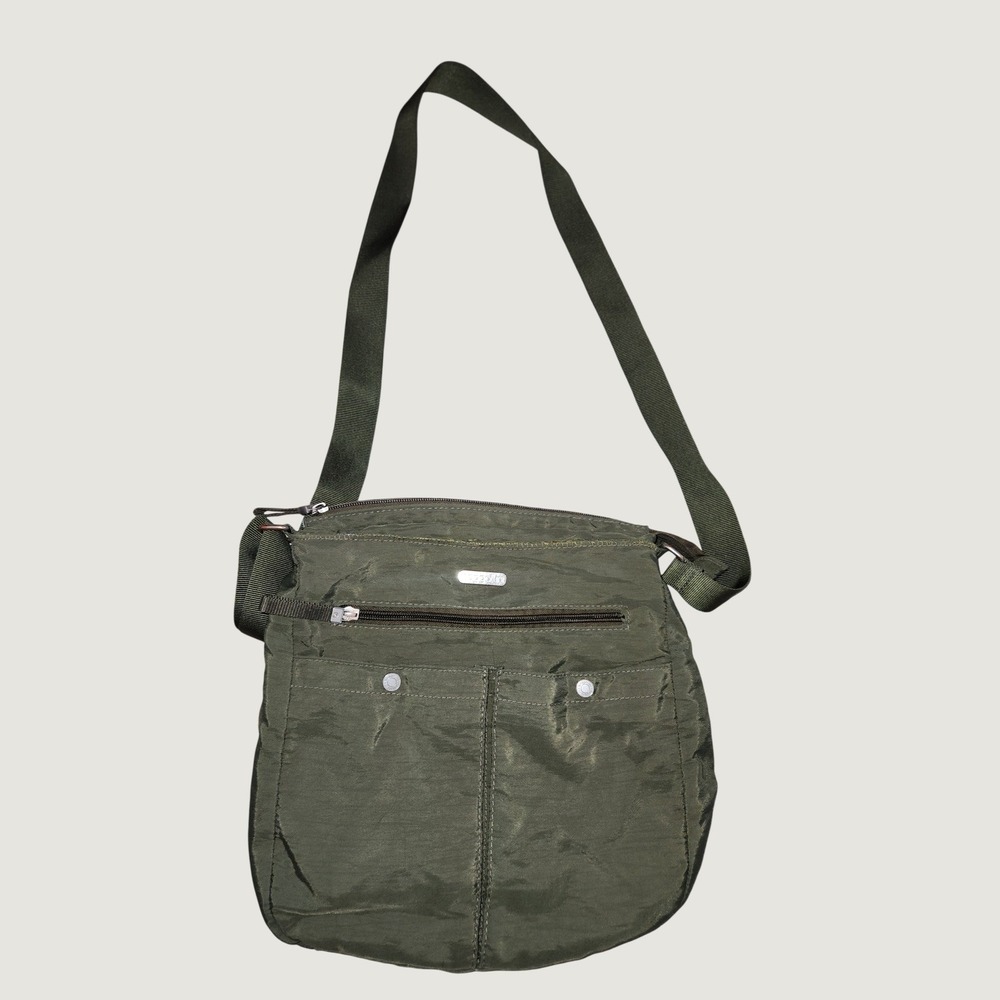 Baggallini Olive Green Nylon Crossbody Bag Adjustable Strap Travel Utility Pocke